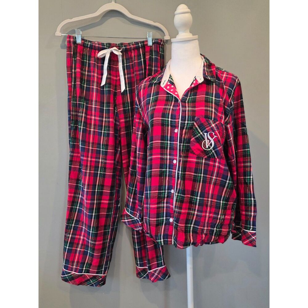 Victoria's Secret Red Green Plaid Pajama Lounge Set Sz SM Winter Holiday Cozy